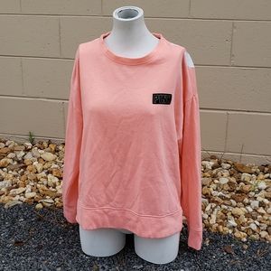 Victoria Secret Sweatshirt Pullover Crew Oversized Peach PINK Logo High Low S